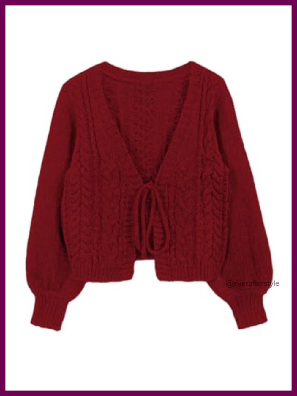 Women's Cropped Cable Knit Tie Front Bow Cardigan Long Sleeve V-Neck
